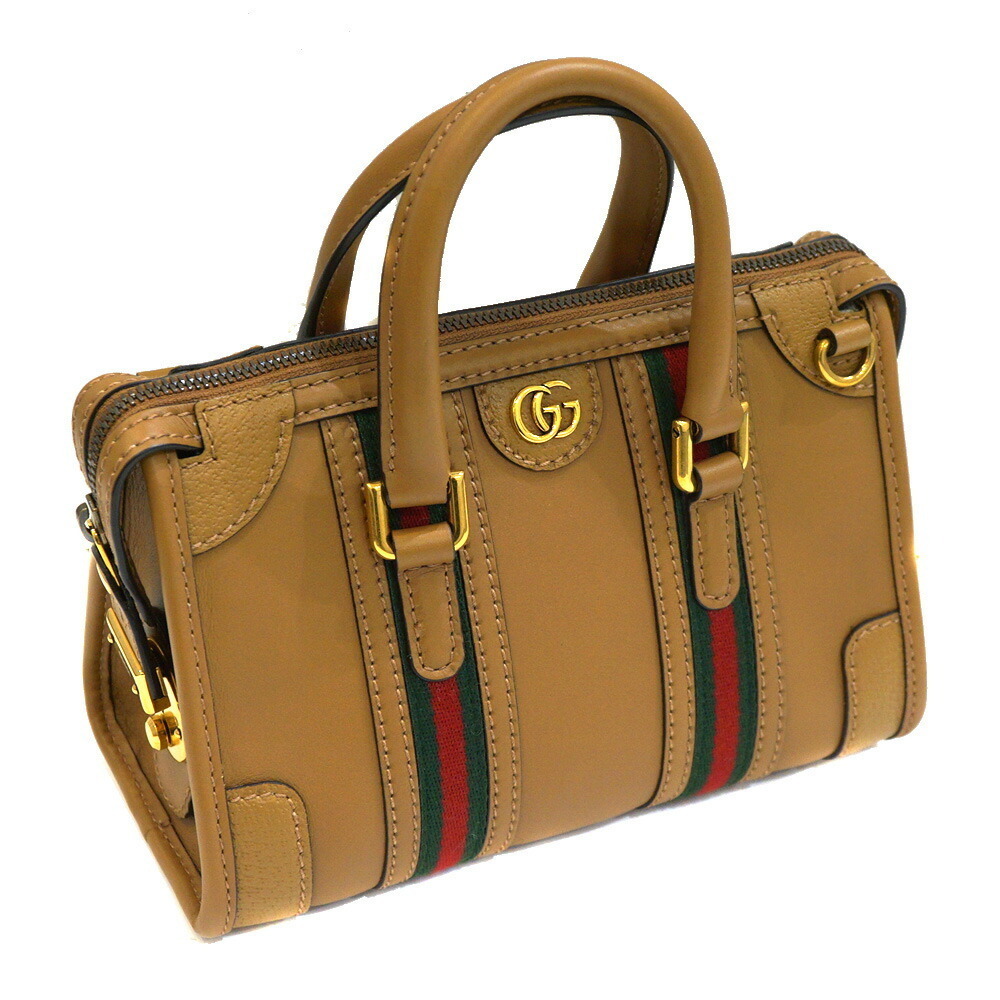 GUCCI Web Stripe Handbag Shoulder Bag Sherry Camel Tan Brown Green Navy Blue